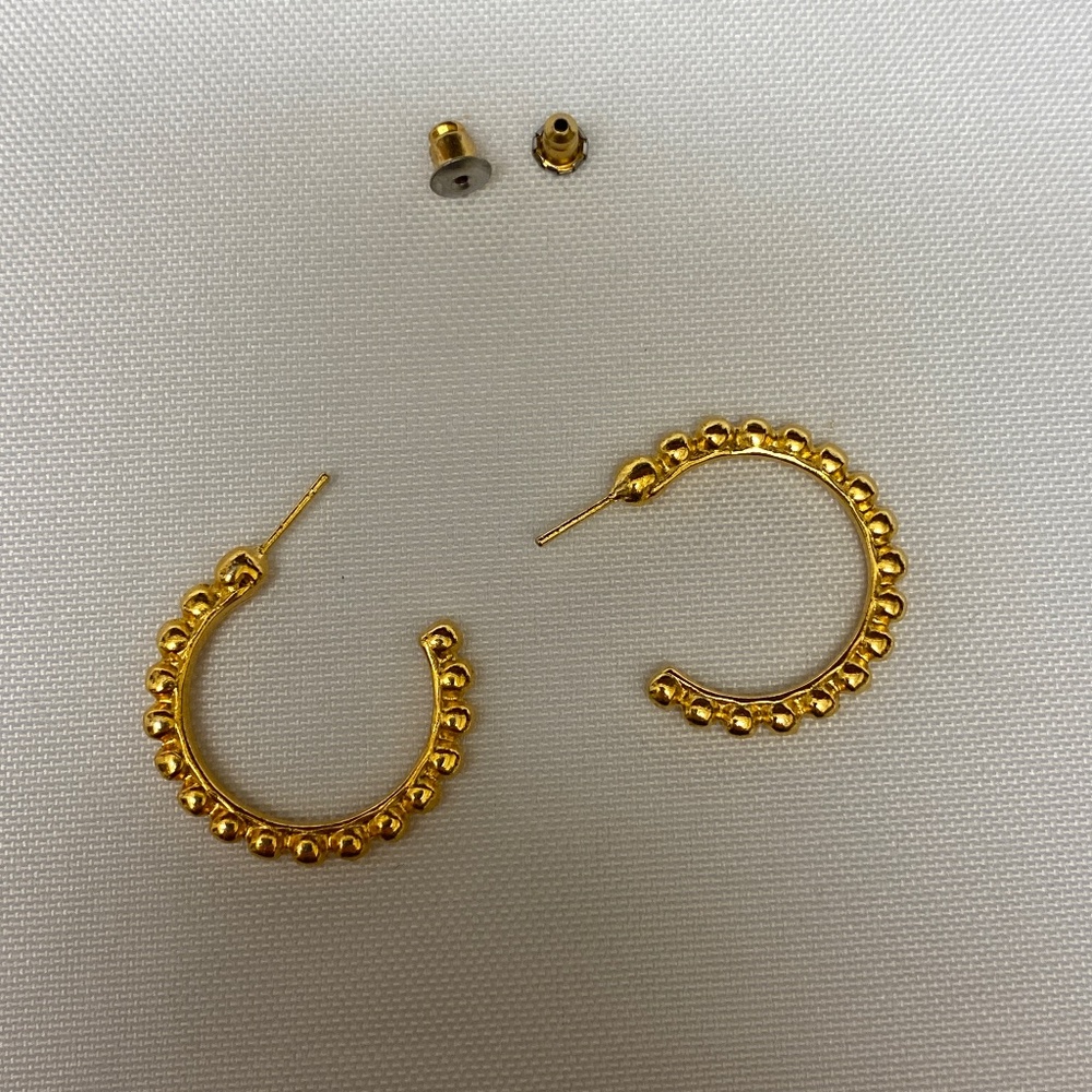 Gold Plated Beaded Hoop Earrings with Butterfly Closure